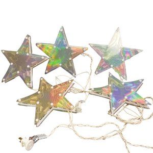 Holographic Star String Lights Double Sided White Wire Clear Lights Dangling